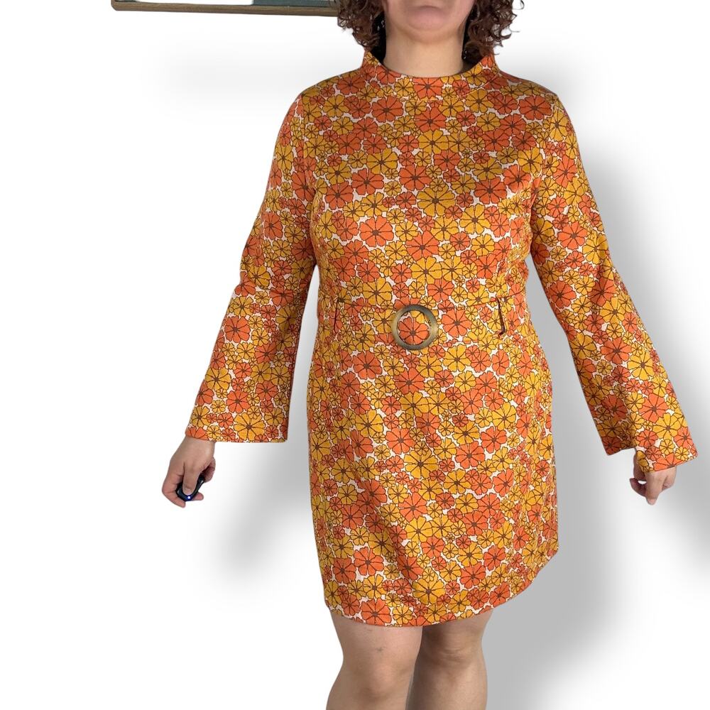 Joanie vintage inspired Tate Floral Marigold floral print shift dress size 14